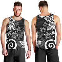 Polynesia Men Tank Top Black Tribal Turtle Floral Pattern LT05 - Polynesian Pride