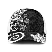 Polynesia Mesh Trucker Cap Black Tribal Turtle Floral Pattern LT05 One Size White Black - Polynesian Pride