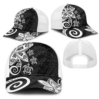 Polynesia Mesh Trucker Cap Black Tribal Turtle Floral Pattern LT05 - Polynesian Pride