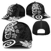 Polynesia Mesh Trucker Cap Black Tribal Turtle Floral Pattern LT05 - Polynesian Pride