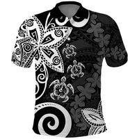 Polynesia Polo Shirt Black Tribal Turtle Floral Pattern