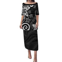 Polynesia Puletasi Black Tribal Turtle Floral Pattern LT05 Long Dress Black - Polynesian Pride
