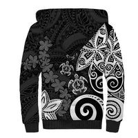 Polynesia Sherpa Hoodie Black Tribal Turtle Floral Pattern LT05 - Polynesian Pride