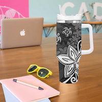 Polynesia Tumbler With Handle Black Tribal Turtle Floral Pattern LT05 - Polynesian Pride