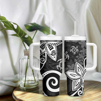 Polynesia Tumbler With Handle Black Tribal Turtle Floral Pattern LT05 - Polynesian Pride
