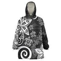 Polynesia Wearable Blanket Hoodie Black Tribal Turtle Floral Pattern LT05 One Size Black - Polynesian Pride