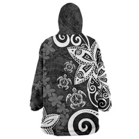 Polynesia Wearable Blanket Hoodie Black Tribal Turtle Floral Pattern LT05 - Polynesian Pride