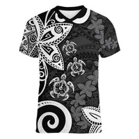 Polynesia Women V-Neck T-Shirt Black Tribal Turtle Floral Pattern LT05 Female Black - Polynesian Pride