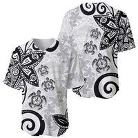 Polynesia Baseball Jersey White Tribal Turtle Floral Pattern