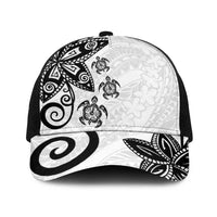 Polynesia Baseball Net Cap White Tribal Turtle Floral Pattern LT05 One Size Black White - Polynesian Pride
