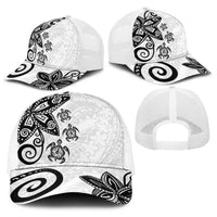 Polynesia Baseball Net Cap White Tribal Turtle Floral Pattern LT05 - Polynesian Pride