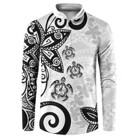 Polynesia Button Sweatshirt White Tribal Turtle Floral Pattern LT05 White - Polynesian Pride