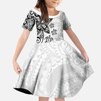 Polynesia Family Matching Mermaid Dress and Hawaiian Shirt White Tribal Turtle Floral Pattern