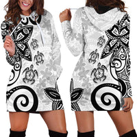 Polynesia Hoodie Dress White Tribal Turtle Floral Pattern LT05 - Polynesian Pride