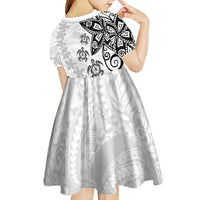 Polynesia Kid Short Sleeve Dress White Tribal Turtle Floral Pattern