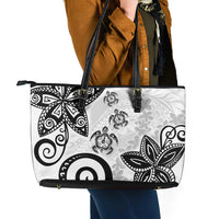 Polynesia Leather Tote Bag White Tribal Turtle Floral Pattern LT05 - Polynesian Pride