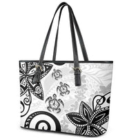 Polynesia Leather Tote Bag White Tribal Turtle Floral Pattern LT05 - Polynesian Pride