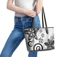 Polynesia Leather Tote Bag White Tribal Turtle Floral Pattern LT05 - Polynesian Pride