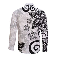 Polynesia Long Sleeve Button Shirt White Tribal Turtle Floral Pattern LT05 - Polynesian Pride
