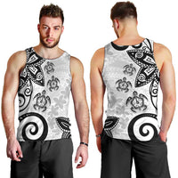 Polynesia Men Tank Top White Tribal Turtle Floral Pattern LT05 - Polynesian Pride