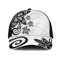 Polynesia Mesh Trucker Cap White Tribal Turtle Floral Pattern LT05 One Size Black White - Polynesian Pride