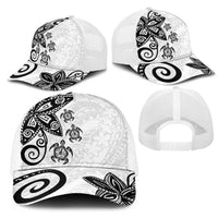 Polynesia Mesh Trucker Cap White Tribal Turtle Floral Pattern LT05 - Polynesian Pride