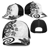 Polynesia Mesh Trucker Cap White Tribal Turtle Floral Pattern LT05 - Polynesian Pride