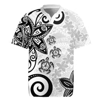 Polynesia Rugby Jersey White Tribal Turtle Floral Pattern