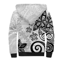 Polynesia Sherpa Hoodie White Tribal Turtle Floral Pattern LT05 - Polynesian Pride