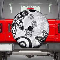 Polynesia Spare Tire Cover White Tribal Turtle Floral Pattern LT05 - Polynesian Pride