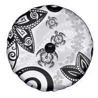 Polynesia Spare Tire Cover White Tribal Turtle Floral Pattern LT05 - Polynesian Pride
