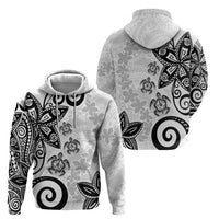 Polynesia Zip Hoodie White Tribal Turtle Floral Pattern