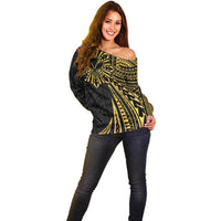 Hawaii And Philippines Off Shoulder Sweater Kanaka Maoli With Tribal Sun Together Gold