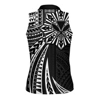 Hawaii And Philippines Women Sleeveless Polo Shirt Kanaka Maoli With Tribal Sun Together Black
