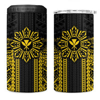 Hawaii And Philippines Together 4 in 1 Can Cooler Tumbler Polynesian Pattern With Filipino Barong Gold