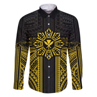 Hawaii And Philippines Together Family Matching Puletasi and Hawaiian Shirt Polynesian Pattern With Filipino Barong Gold