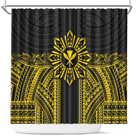 Hawaii And Philippines Together Shower Curtain Polynesian Pattern With Filipino Barong Gold