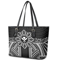 Hawaii And Philippines Together Leather Tote Bag Polynesian Pattern With Filipino Barong Black