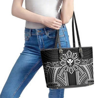 Hawaii And Philippines Together Leather Tote Bag Polynesian Pattern With Filipino Barong Black