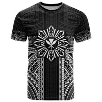 Hawaii And Philippines Together T Shirt Polynesian Pattern With Filipino Barong Black