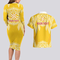 Personalised Anastasis College Couples Matching Long Sleeve Bodycon Dress and Hawaiian Shirt Tonga Ngatu Pattern - Polynesian Pride