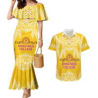 Personalised Anastasis College Couples Matching Mermaid Dress and Hawaiian Shirt Tonga Ngatu Pattern - Polynesian Pride