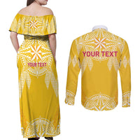Personalised Anastasis College Couples Matching Off Shoulder Maxi Dress and Long Sleeve Button Shirt Tonga Ngatu Pattern - Polynesian Pride