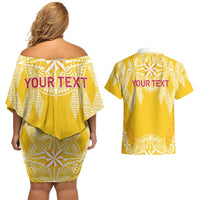 Personalised Anastasis College Couples Matching Off Shoulder Short Dress and Hawaiian Shirt Tonga Ngatu Pattern LT05 - Polynesian Pride