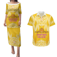 Personalised Anastasis College Couples Matching Puletasi and Hawaiian Shirt Tonga Ngatu Pattern - Polynesian Pride