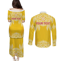 Personalised Anastasis College Couples Matching Puletasi and Long Sleeve Button Shirt Tonga Ngatu Pattern LT05 - Polynesian Pride