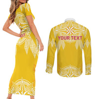 Personalised Anastasis College Couples Matching Short Sleeve Bodycon Dress and Long Sleeve Button Shirt Tonga Ngatu Pattern LT05 - Polynesian Pride