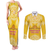 Personalised Anastasis College Couples Matching Tank Maxi Dress and Long Sleeve Button Shirt Tonga Ngatu Pattern - Polynesian Pride