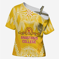 Personalised Anastasis College Cross Shoulder Shirt Tonga Ngatu Pattern LT05 Female Yellow - Polynesian Pride