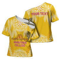 Personalised Anastasis College Cross Shoulder Shirt Tonga Ngatu Pattern - Polynesian Pride